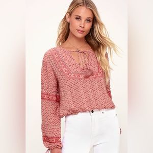 Lakefront Blush Floral Print Long Sleeve Top xs